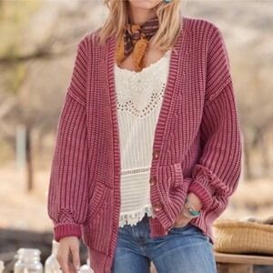 Sundance Womens Medium Dusty Rose Cotton Knit Button Front Cardigan Sweater